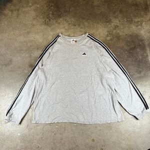 Vintage 90s Grey Adidas long sleeve shirt with embroidered logo and 3 stripes